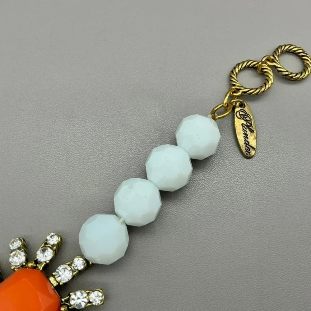 Plunder Bracelet Womens Gold Tone Orange White Black Beaded Rhinestone 8